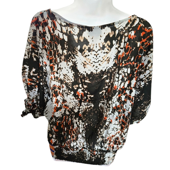 ECI Women's Black and Orange Abstract Blouse - Picture 8 of 10
